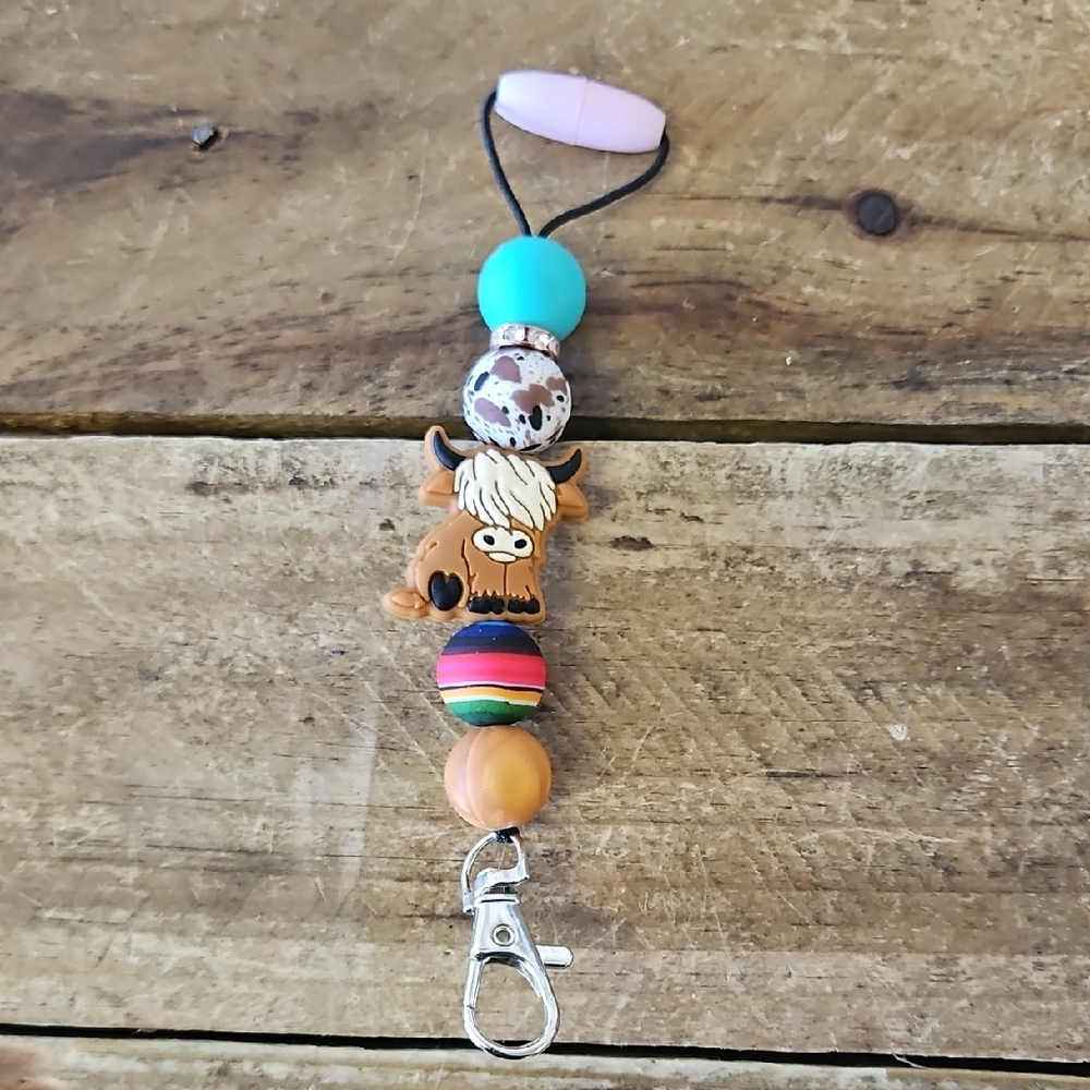 Colorful Beaded Keychain with Cow Charm
